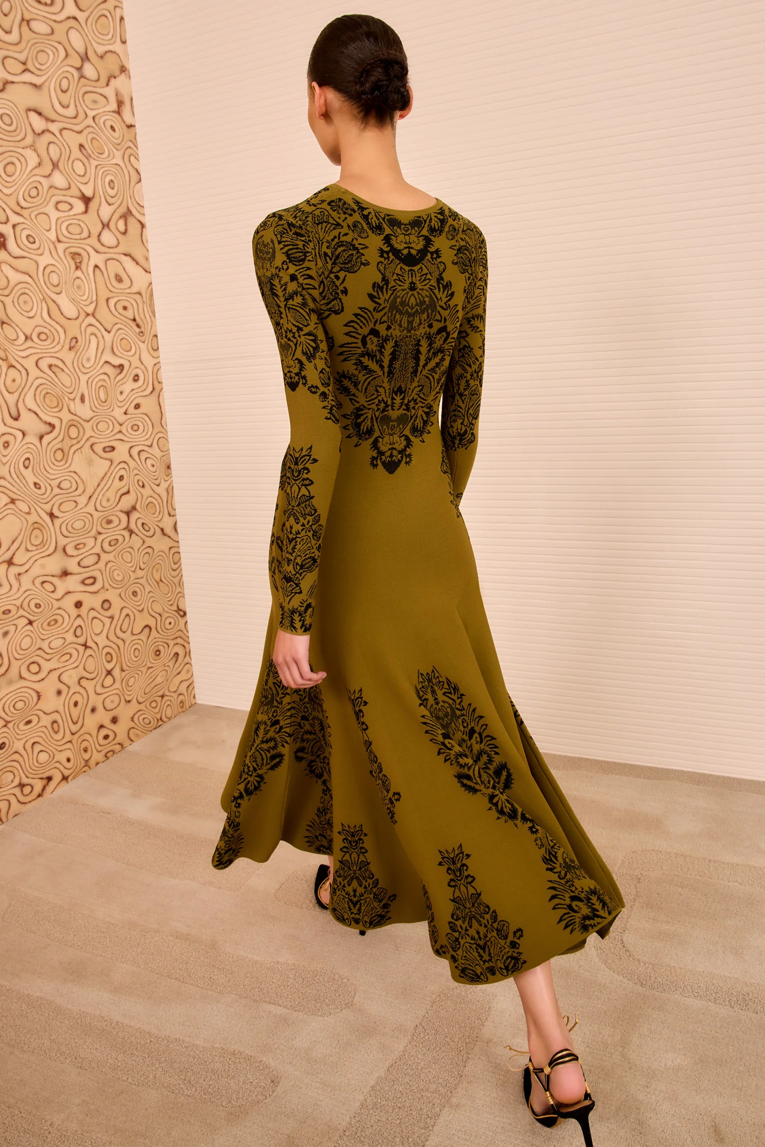 Callista Long Sleeve Jacquard Dress - Olive - Image 4
