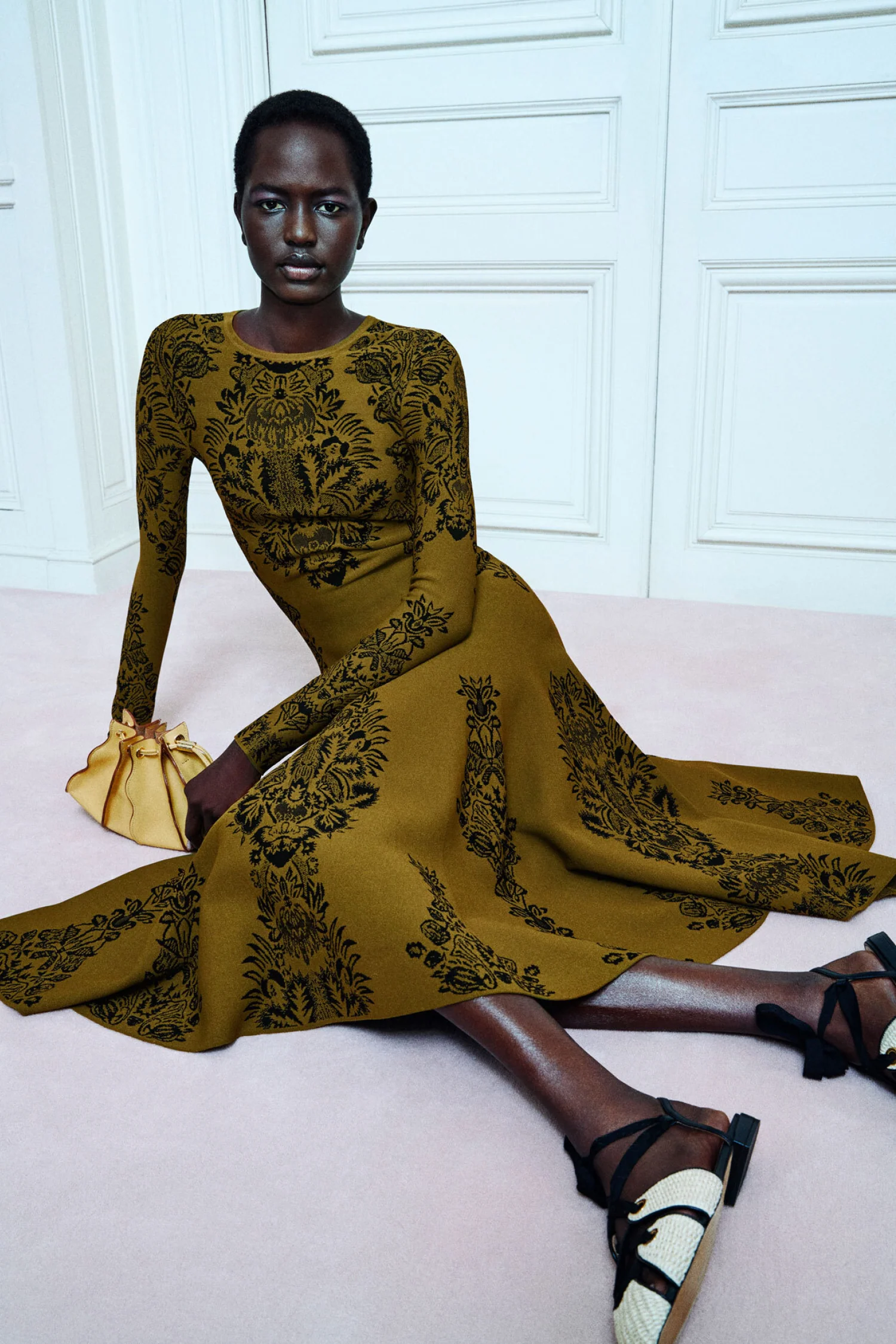 Callista Long Sleeve Jacquard Dress - Olive - Image 5