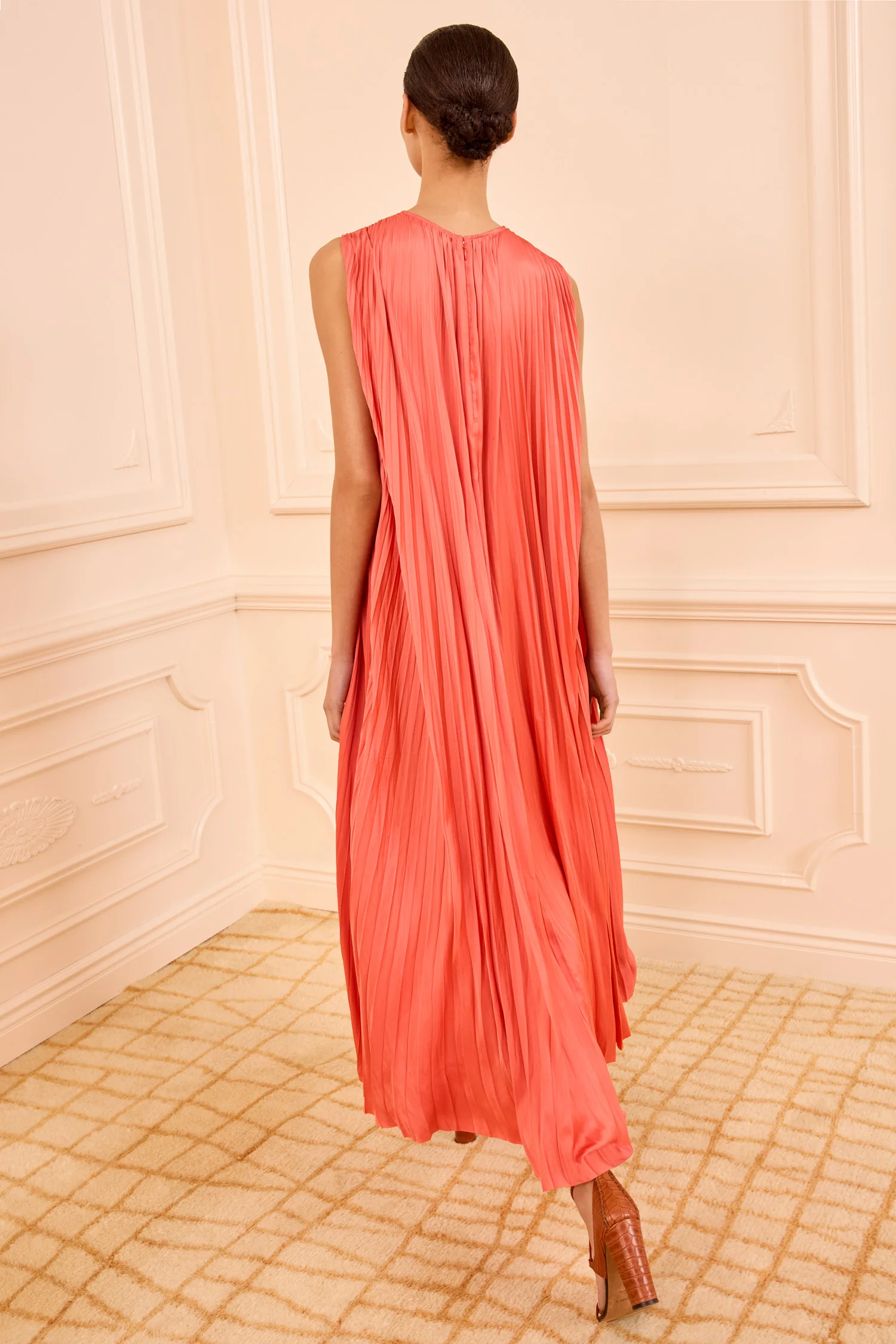 Fianna Pleated Midi Dress - Coral - Image 5