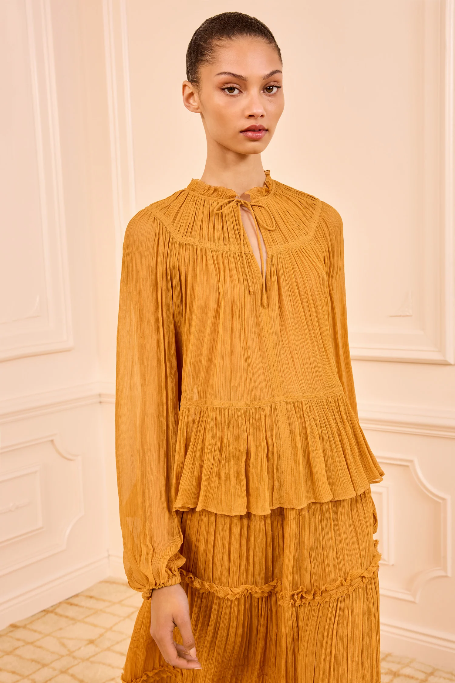 Leandra Silk Blouse - Ochre - Image 3