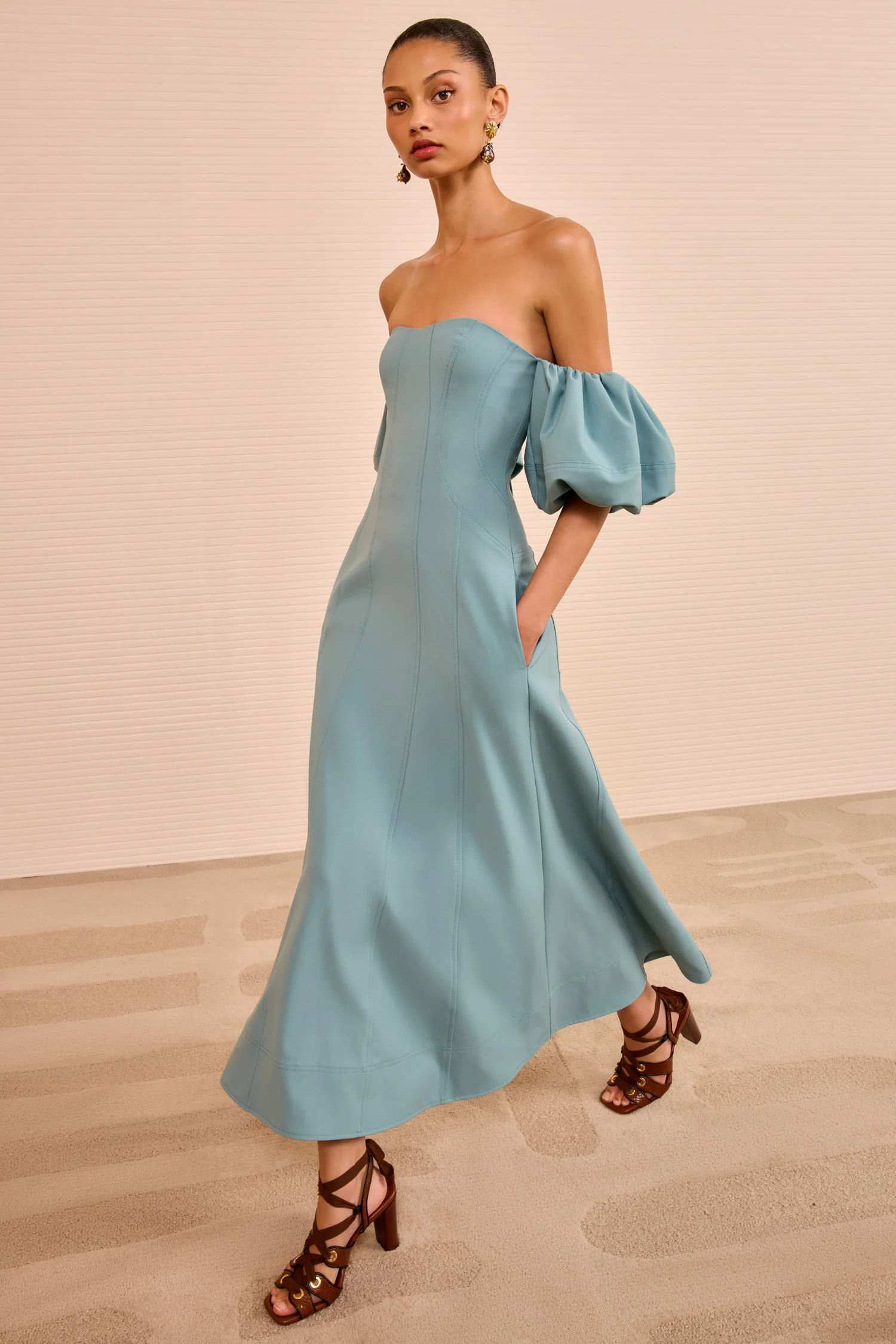 Nina Off the Shoulder Dress - Ocean - Image 3
