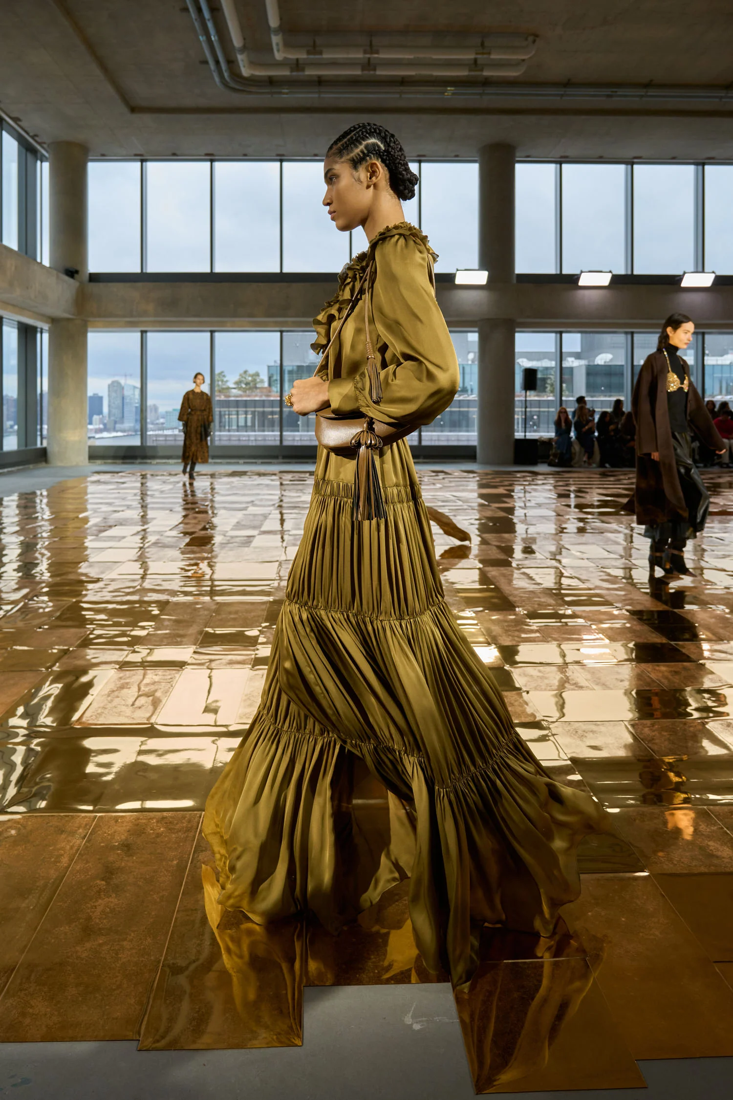 Rouen Silk Ruffle Front Long Sleeve Blouse - Willow - Image 6